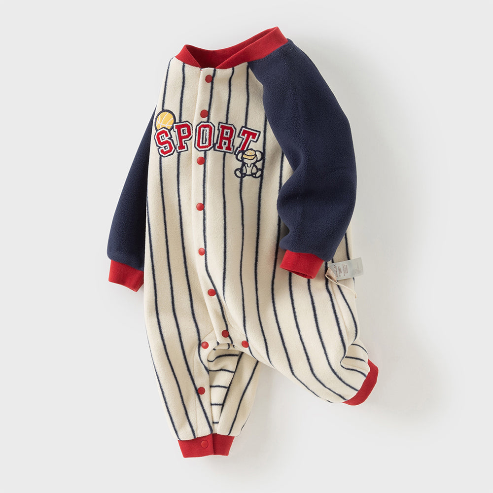 Dave&Bella Boys Navy Blue Striped One-Pieces Romper
