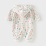 Dave&Bella Baby Girls/Boys Playful Print Fleece One-piece Hooded Crawl Suit Romper