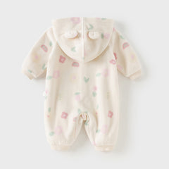 Dave&Bella Baby Girls/Boys Autumn Print Fleece One-piece Hooded Crawl Suit Romper
