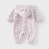 Dave&Bella Baby Girls/Boys Playful Print Fleece One-piece Hooded Crawl Suit Romper