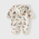 Dave&Bella Baby Girls/Boys Playful Print Fleece One-piece Hooded Crawl Suit Romper