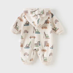 Dave&Bella Baby Girls/Boys Autumn Print Fleece One-piece Hooded Crawl Suit Romper