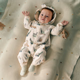Dave&Bella Baby Girls/Boys Playful Print Fleece One-piece Hooded Crawl Suit Romper