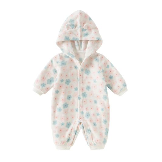 Dave&Bella Baby Girls/Boys Autumn Print Fleece One-piece Hooded Crawl Suit Romper