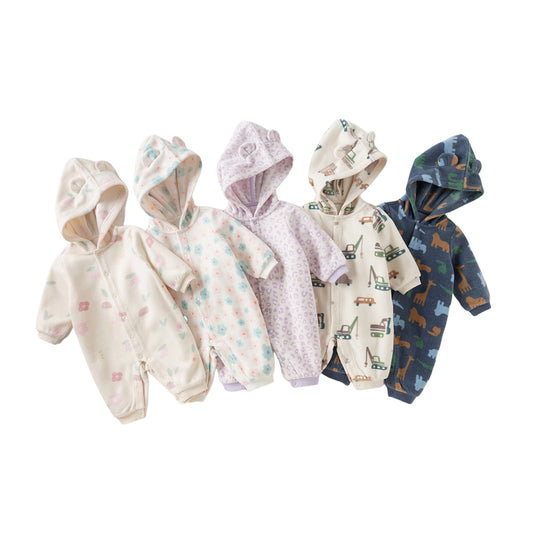 Dave&Bella Baby Girls/Boys Autumn Print Fleece One-piece Hooded Crawl Suit Romper