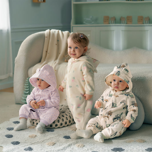 Dave&Bella Baby Girls/Boys Playful Print Fleece One-piece Hooded Crawl Suit Romper