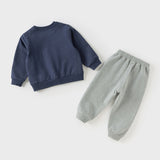 Dave&Bella Toddler Boys Navy Blue Breathable Cotton Pants Suits Sets
