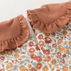 Dave&Bella Toddler Girls Sweet Brown-red Floral Doll collar Long-sleeved Cotton Outfits Sets