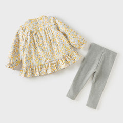 Dave&Bella Toddler Girls Winter Fashion Floral Cotton Long-sleeved Top Pants Suits