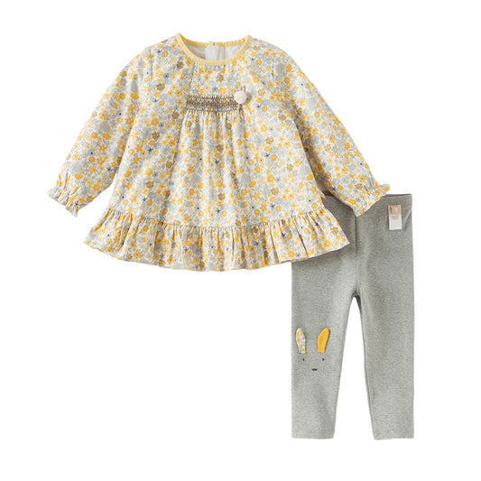 Dave&Bella Toddler Girls Winter Fashion Floral Cotton Long-sleeved Top Pants Suits