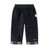 Dave&Bella Toddler Boys Denim Blue Plaid Straight Leg Versatile Jeans