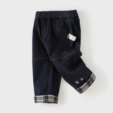 Dave&Bella Toddler Boys Denim Blue Plaid Straight Leg Versatile Jeans