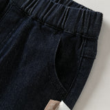 Dave&Bella Toddler Boys Denim Blue Plaid Straight Leg Versatile Jeans