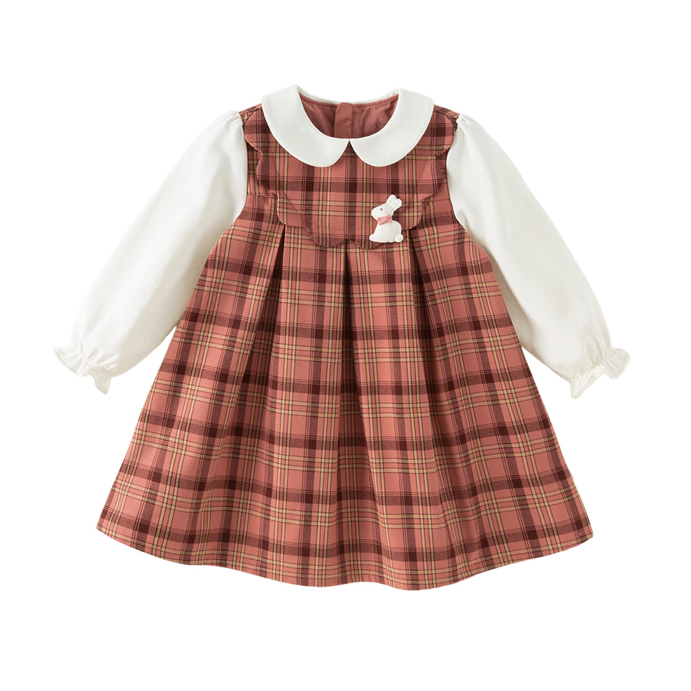 Dave&Bella Toddler Girls Pink Plaid Doll Collar Soft Birthday A-line Dress