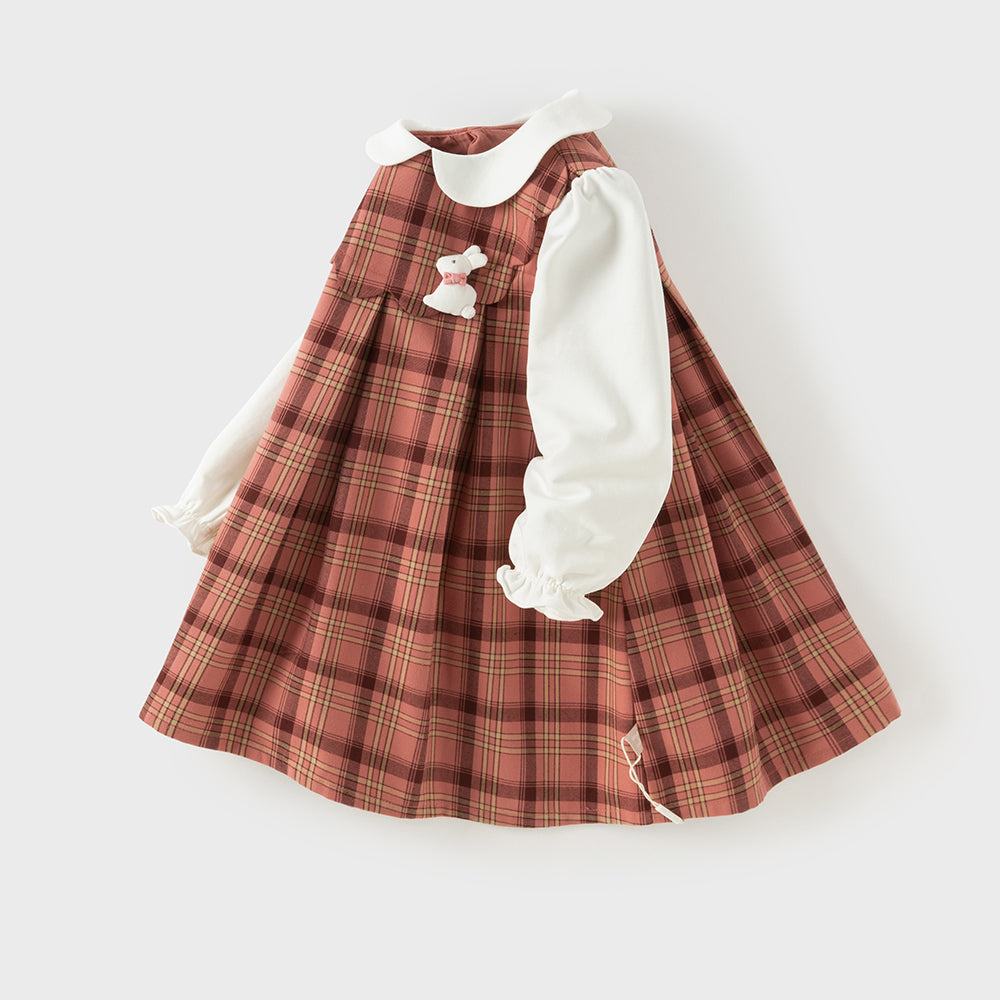 Dave&Bella Toddler Girls Pink Plaid Doll Collar Soft Birthday A-line Dress