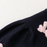 Dave&Bella Toddler Girls Navy Bow Tie Jacquard Round Collar Soft Versatile Cardigans
