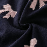 Dave&Bella Toddler Girls Navy Bow Tie Jacquard Round Collar Soft Versatile Cardigans