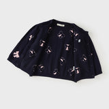 Dave&Bella Toddler Girls Navy Bow Tie Jacquard Round Collar Soft Versatile Cardigans