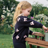 Dave&Bella Toddler Girls Navy Bow Tie Jacquard Round Collar Soft Versatile Cardigans
