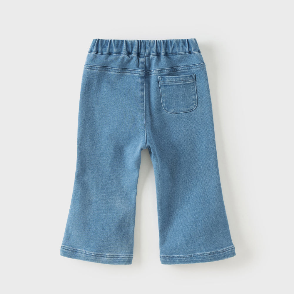 Dave&Bella Toddler Girls Denim Blue Comfortable Versatile Tiny Floral Embroidery Jeans