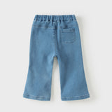 Dave&Bella Toddler Girls Denim Blue Comfortable Versatile Tiny Floral Embroidery Jeans
