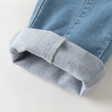 Dave&Bella Toddler Girls Denim Blue Comfortable Versatile Tiny Floral Embroidery Jeans