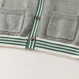 Dave&Bella Toddler Boys Gray Simple Versatile V-neck Cozy Cotton Cardigans