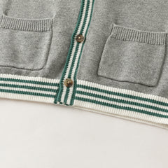 Dave&Bella Toddler Boys Gray Simple Versatile V-neck Cozy Cotton Cardigans