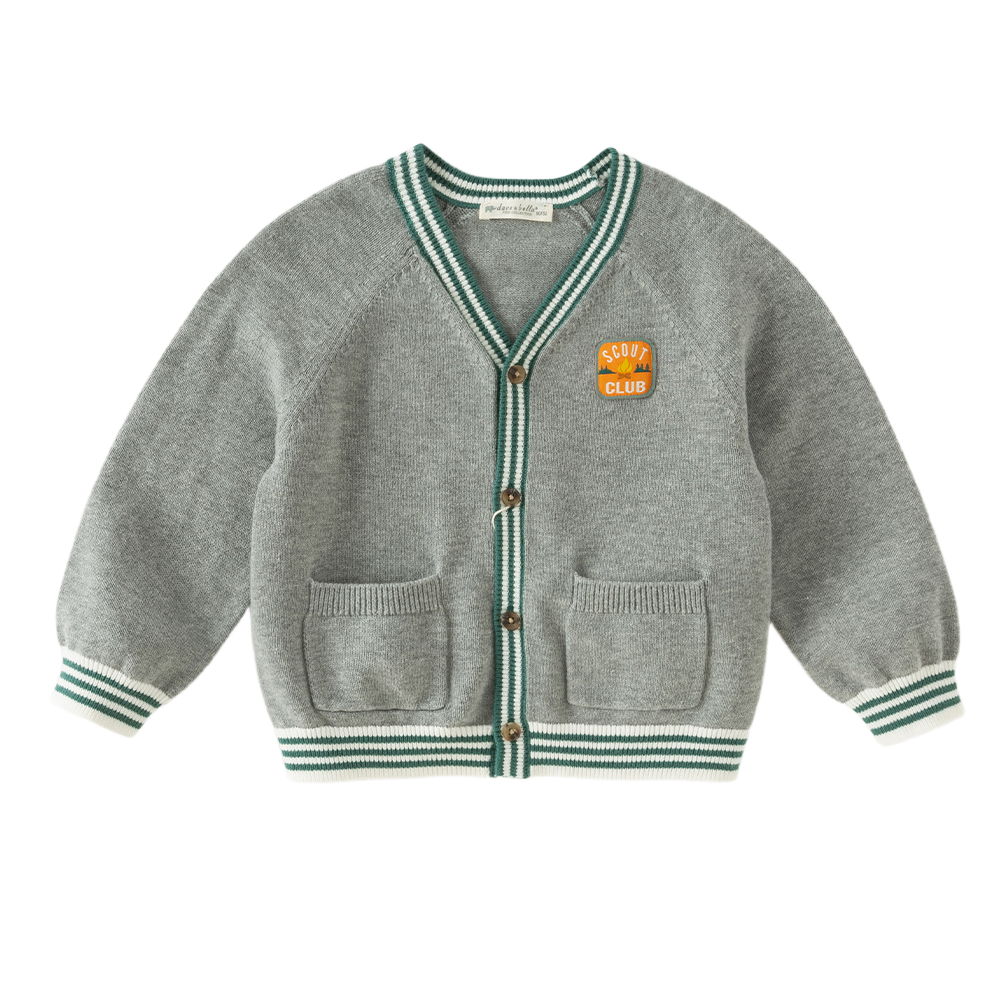 Dave&Bella Toddler Boys Gray Simple Versatile V-neck Cozy Cotton Cardigans