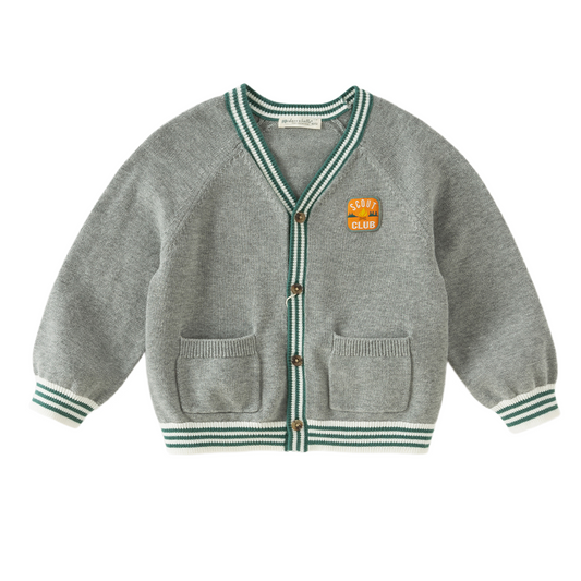 Dave&Bella Toddler Boys Gray Simple Versatile V-neck Cozy Cotton Cardigans