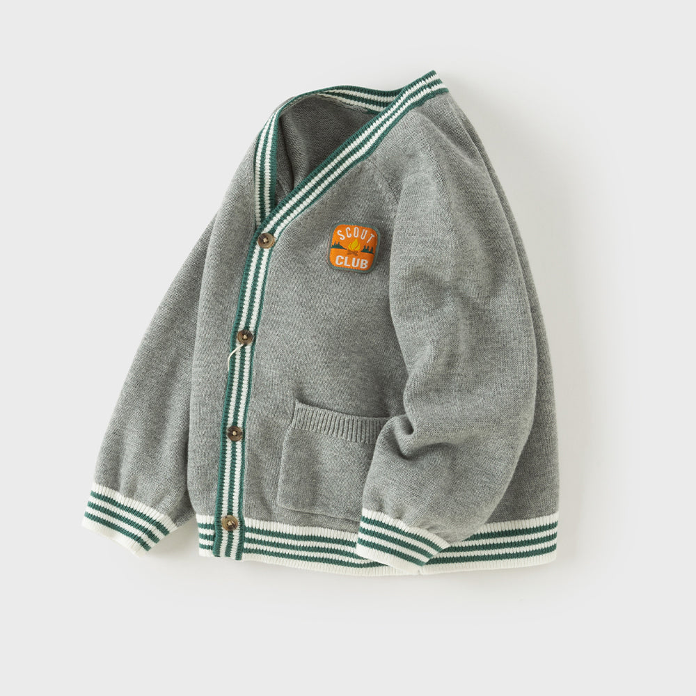 Dave&Bella Toddler Boys Gray Simple Versatile V-neck Cozy Cotton Cardigans