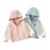 Dave&Bella Toddler Boys/Girls Blue/Pink Letter embroidery Outwear Hooded Coats