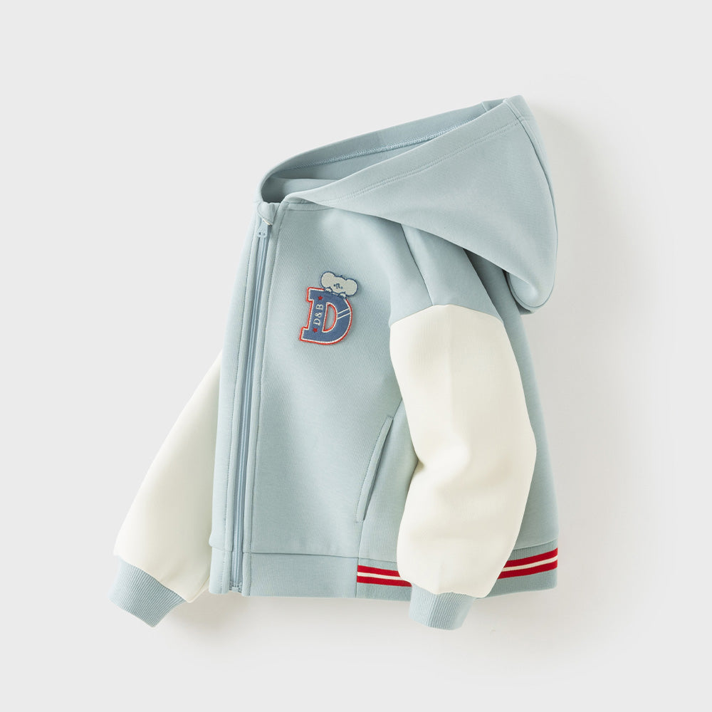 Dave&Bella Toddler Boys/Girls Blue/Pink Letter embroidery Outwear Hooded Coats
