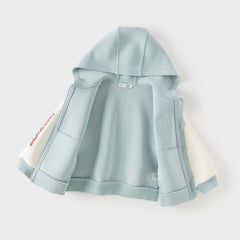Dave&Bella Toddler Boys/Girls Blue/Pink Letter embroidery Outwear Hooded Coats