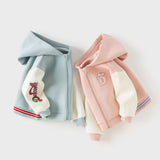 Dave&Bella Toddler Boys/Girls Blue/Pink Letter embroidery Outwear Hooded Coats
