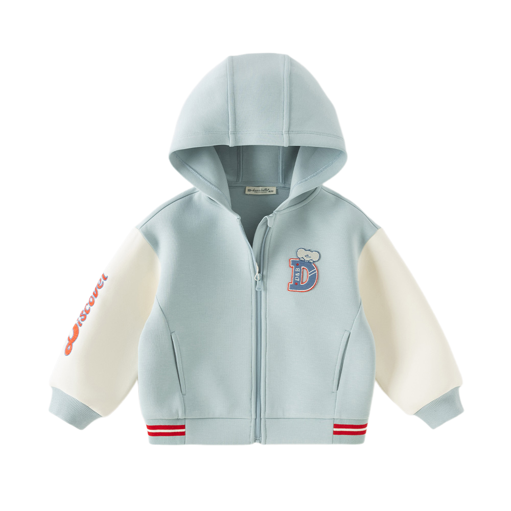 Dave&Bella Toddler Boys/Girls Blue/Pink Letter embroidery Outwear Hooded Coats