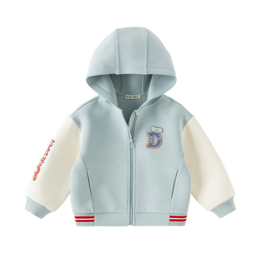 Dave&Bella Toddler Boys/Girls Blue/Pink Letter embroidery Outwear Hooded Coats