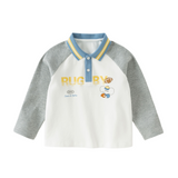 Dave&Bella Toddler Boys White Cute Print Polo Collar Casual Comfortable Polos