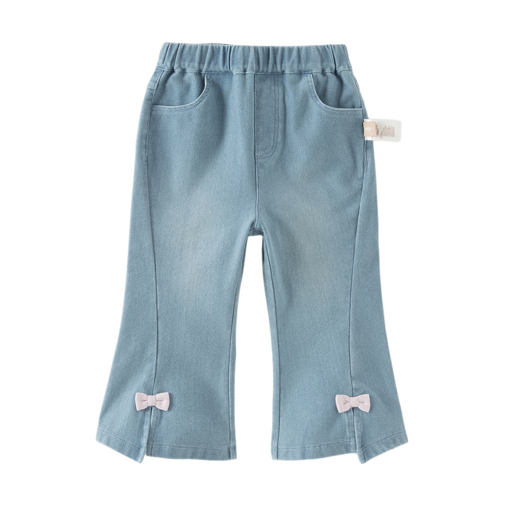 Dave&Bella Toddler Girls Denim Blue Sweet Bow Tie Versatile Flared Jeans