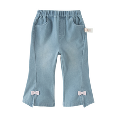 Dave&Bella Toddler Girls Denim Blue Sweet Bow Tie Versatile Flared Jeans