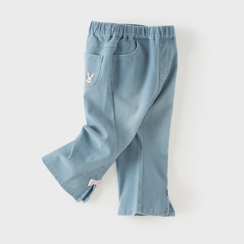 Dave&Bella Toddler Girls Denim Blue Sweet Bow Tie Versatile Flared Jeans