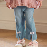Dave&Bella Toddler Girls Denim Blue Sweet Bow Tie Versatile Flared Jeans