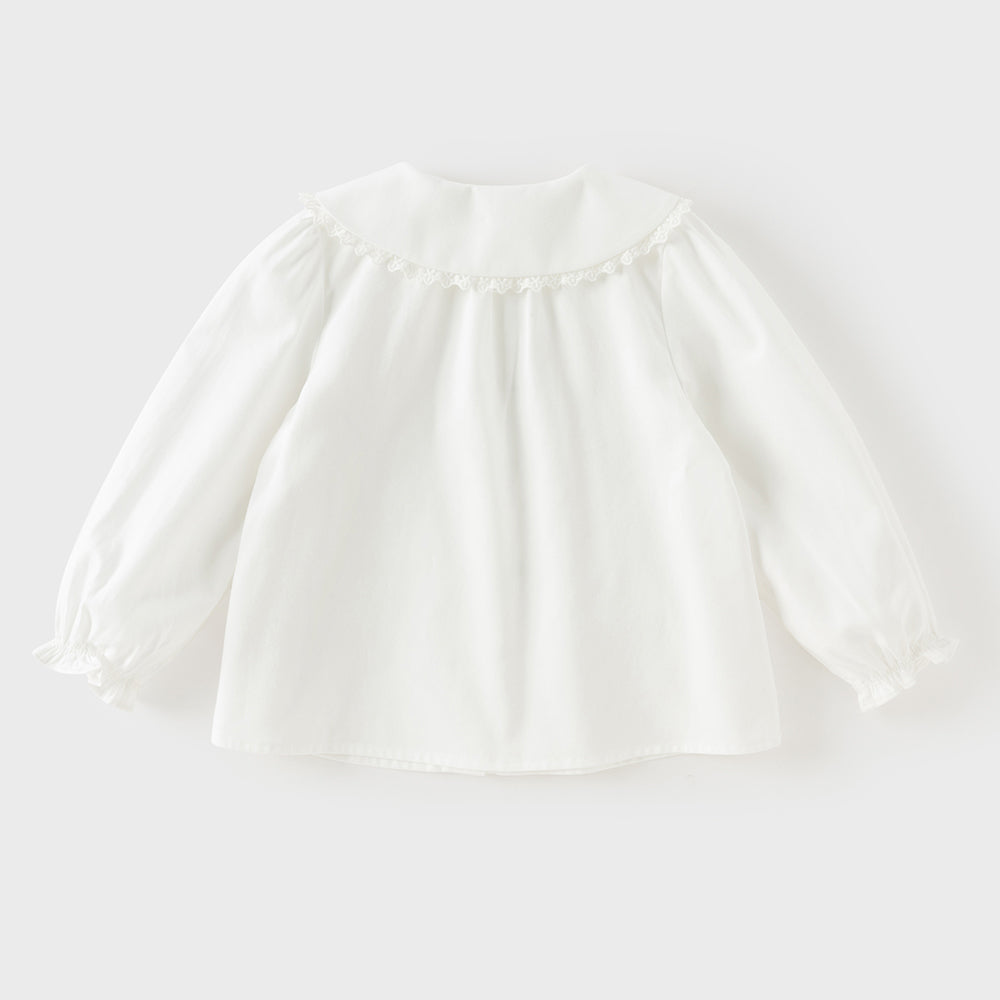 Dave&Bella Toddler Girls White Sweet Floral Embroidery Cozy Comfortable Cotton Shirts