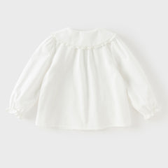 Dave&Bella Toddler Girls White Sweet Floral Embroidery Cozy Comfortable Cotton Shirts