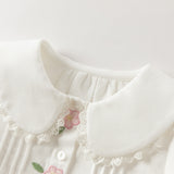 Dave&Bella Toddler Girls White Sweet Floral Embroidery Cozy Comfortable Cotton Shirts