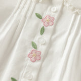Dave&Bella Toddler Girls White Sweet Floral Embroidery Cozy Comfortable Cotton Shirts