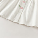 Dave&Bella Toddler Girls White Sweet Floral Embroidery Cozy Comfortable Cotton Shirts