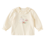Dave&Bella Toddler Girls Beige/Purple Doll Collar Cute Print Cozy T-shirts