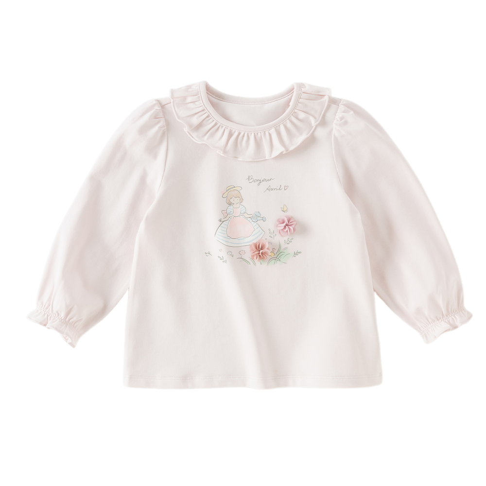 Dave&Bella Toddler Girls Beige/Purple Doll Collar Cute Print Cozy T-shirts