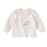 Dave&Bella Toddler Girls Beige/Purple Doll Collar Cute Print Cozy T-shirts